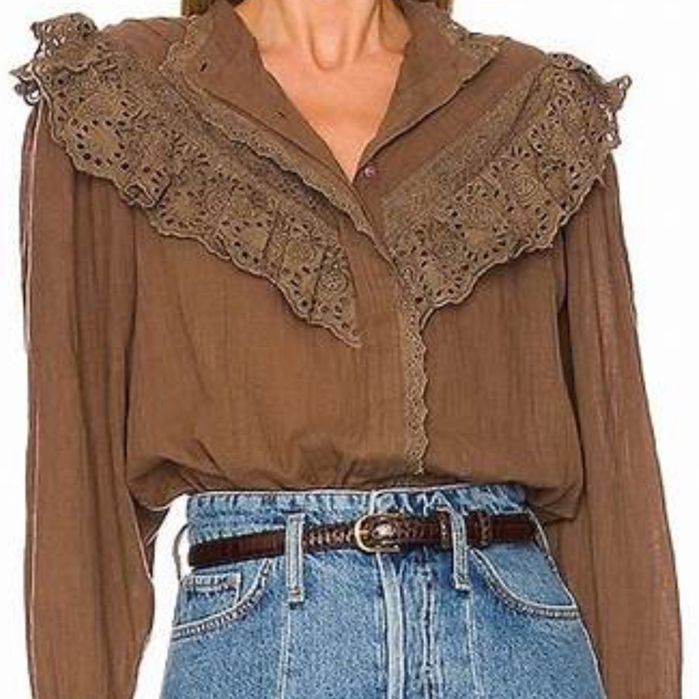 Free People Hit The Road Button Up in Coffee Date size medium